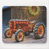 光るリースのクリスマス赤色農場トラクター マウスパッド (正面)