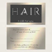 光る光沢エレガントのあるHAIRギフト証明書 (正面&裏面)