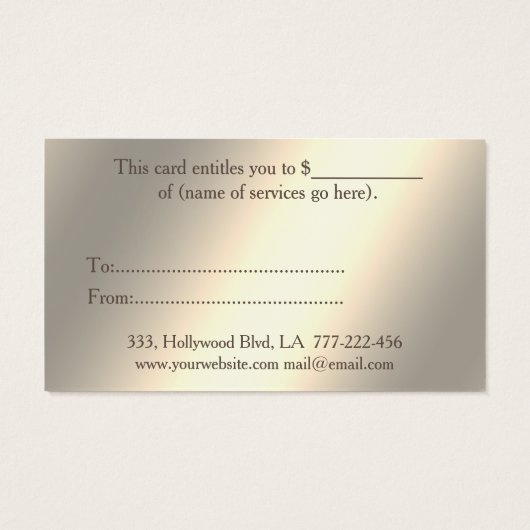 光る光沢エレガントのあるHAIRギフト証明書 (裏面)