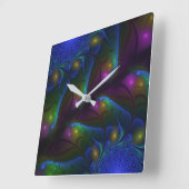 光る抽象芸術モダンフラクタルアート スクエア壁時計 (傾斜)