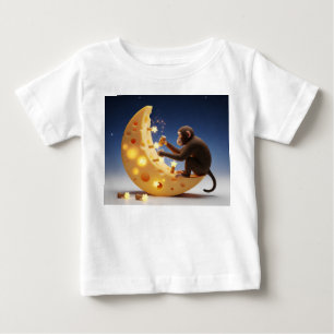 光る星でスイスチーズの月を修理するサル ベビーTシャツ
