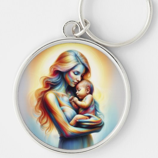 光る柔らかいベビーを持つ母は芸術を抱擁 キーホルダー (正面)