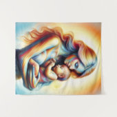 光る柔らかいベビーを持つ母は芸術を抱擁 タペストリー (正面(横))