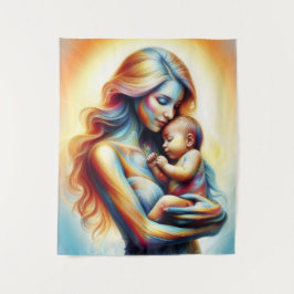 光る柔らかいベビーを持つ母は芸術を抱擁 タペストリー