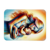 光る柔らかいベビーを持つ母は芸術を抱擁 マグネット (横)