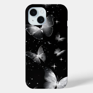 光る白蝶 ブラックiPhoneケース iPhone 15ケース