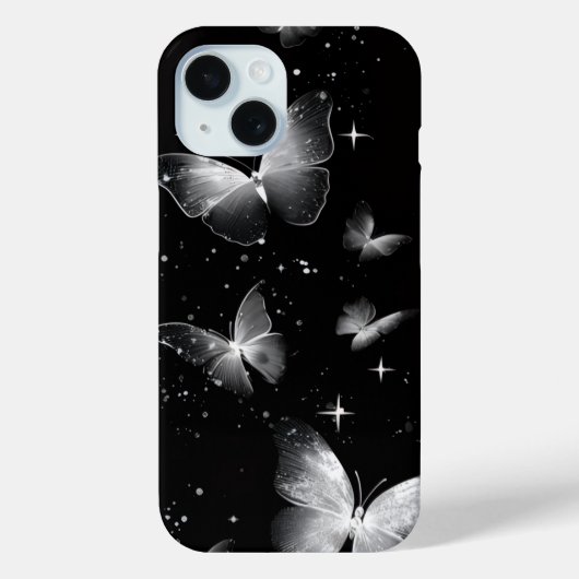 光る白蝶 ブラックiPhoneケース Case-Mate iPhoneケース (裏面)