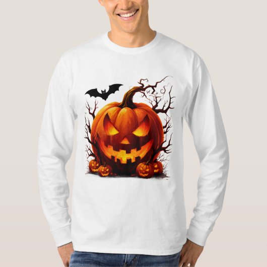 光る目で不気味なジャック・オ・ランタン 🎃 Tシャツ (正面)