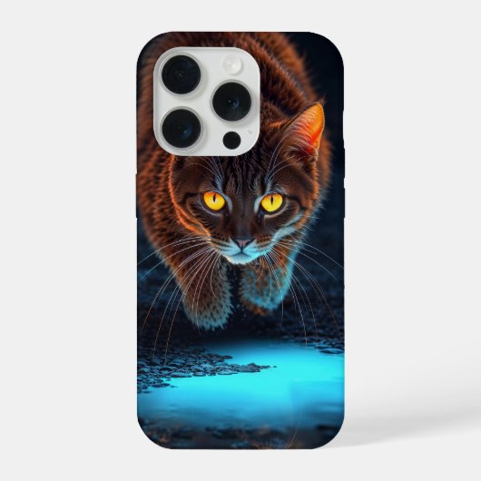光る目を持つ猫の美しい野生イラスト iPhoneケース (裏面)