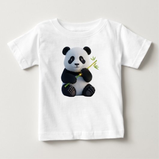 光る竹を持つキュートな3Dパンダの子 ベビーTシャツ (正面)