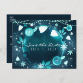 光る花の夜の庭園ウェディング Save the Date 案内ポストカード (正面/裏面)