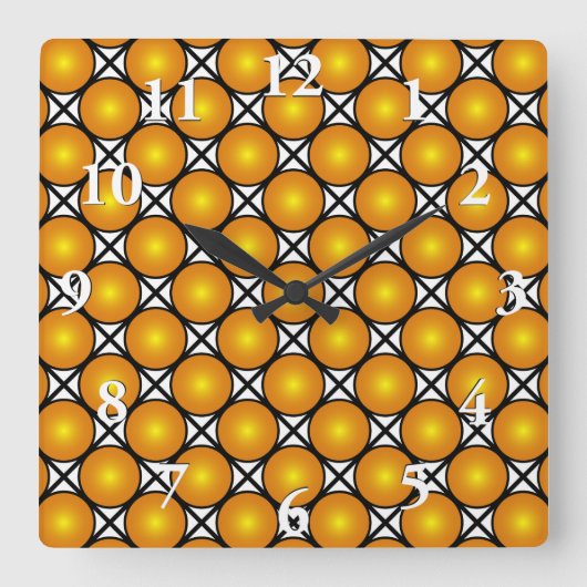 光る金色の点の白黒格子パターン スクエア壁時計 (正面)