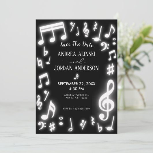 光る音楽ノートのウェディング セーブザデート (スタンド正面)
