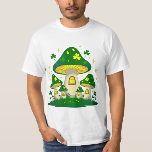 光る魔法のキノコの村 Tシャツ (正面)