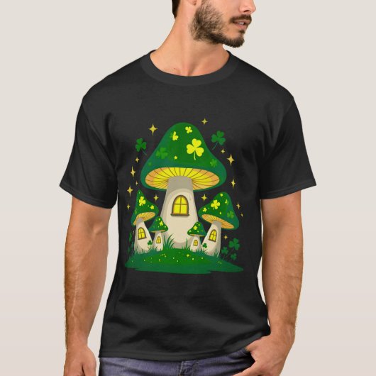 光る魔法のキノコの村 Tシャツ (正面)
