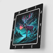光る黄昏の鹿 スクエア壁時計 (傾斜)