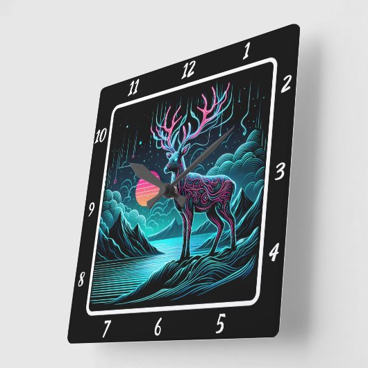 光る黄昏の鹿 スクエア壁時計 (傾斜)