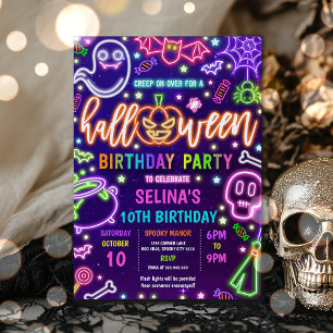 光る!ネオンハロウィン誕生日パーティー 招待状