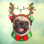 光をおもしろい着て微笑むクリスマストナカイのパグ ウィンドウサイン (シート3)