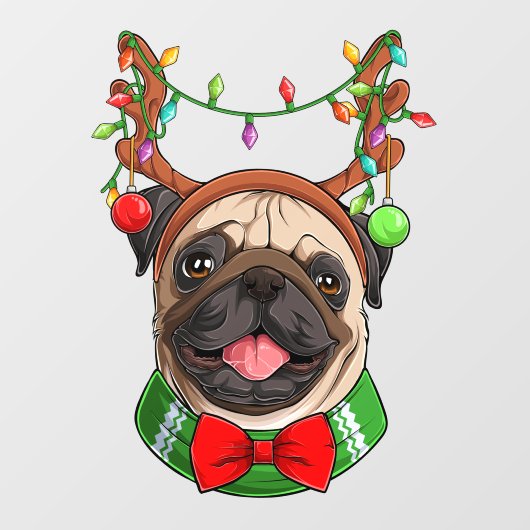 光をおもしろい着て微笑むクリスマストナカイのパグ ウィンドウサイン (シート)