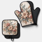 光アンティークフローラの完成度 鍋つかみ&鍋敷きセット (正面/裏面)