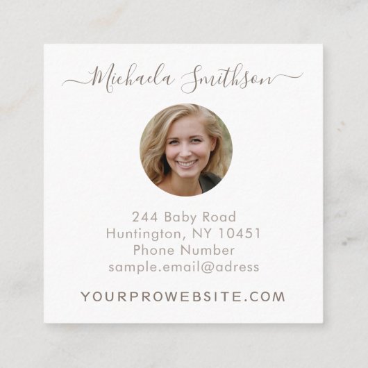 光エレガントモダンテンプレート生まれたばかりの写真家 スクエア名刺 (裏面)