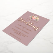 光エレガントモダンピンク牡丹ほこりっぽいバラ結婚ズ 箔招待状 (回転した状態)