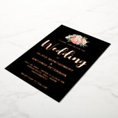 光エレガントモダンピンク牡丹黒結婚箔 箔招待状 (回転した状態)