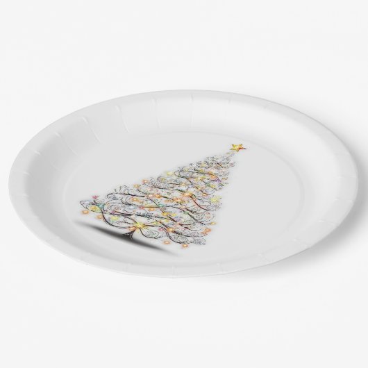 光エレガント付きクリスマスきらめく木 ペーパープレート (アングル)