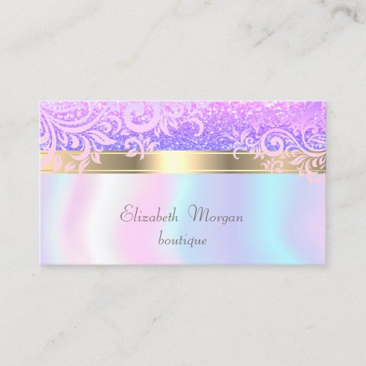 光エレガント光金ゴールドスタイリッシュフローラホログラフィック 名刺 (正面)