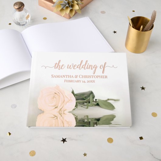 光エレガント桃バラミディアム結婚ズフォイル ゲストブック (正面見開き)