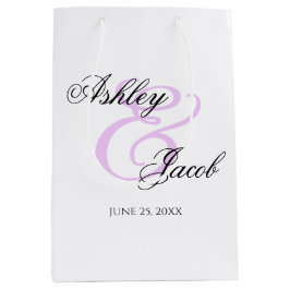 光エレガント紫ミニマル名前をカスタムする結婚ズ ミディアムペーパーバッグ