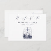 光エレガント航海の家イラストレーション結婚ズ 出欠カード (正面/裏面)