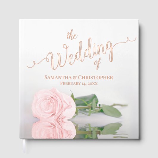 光エレガント赤面ピンクローズラージ結婚ズ ゲストブック (正面)