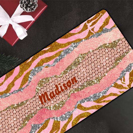 光エレガント輝赤面バラアニマルプリントモノグラム デスクマット