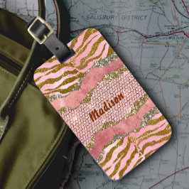 光エレガント輝赤面バラアニマルプリントモノグラム ラゲッジタグ