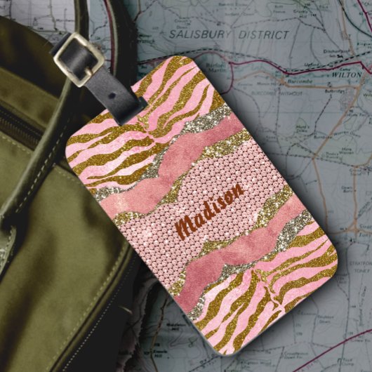 光エレガント輝赤面バラアニマルプリントモノグラム ラゲッジタグ