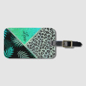 光カスタマイズ輝ティール（緑がかった色）トロピカルヒョウ ラゲッジタグ (正面横)