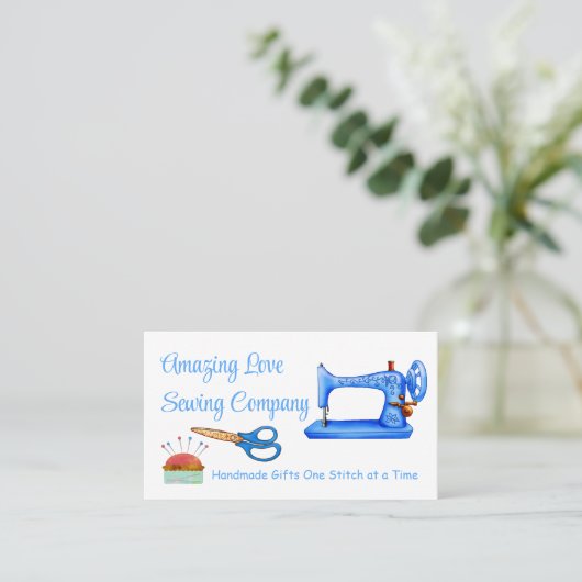 光カスタマイズ青裁縫機 名刺 (スタンド正面)