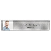 光カスタム銀金属モノグラムモダン デスクネームプレート (正面)