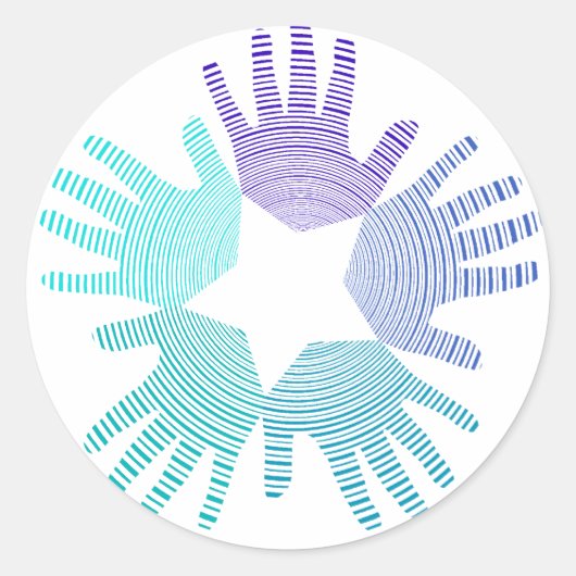 光カッコいいと闇のブルースの手が円と星 ラウンドシール (正面)