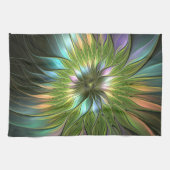 光カラフルファンタジーフラワーフラクタルアート キッチンタオル (横)