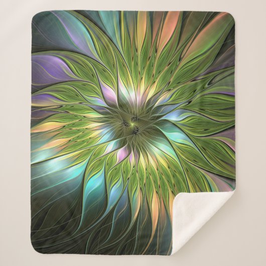 光カラフルファンタジーフラワーフラクタルアート シェルパブランケット (正面)