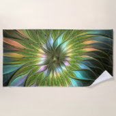 光カラフルファンタジーフラワーフラクタルアート ビーチタオル (正面)