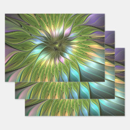 光カラフルファンタジーフラワーフラクタルアート ラッピングペーパーシート