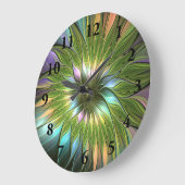 光カラフルファンタジーフラワーフラクタルアート ラージ壁時計 (傾斜)