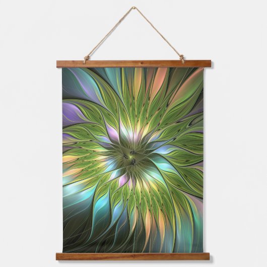 光カラフルファンタジーフラワーフラクタルアート 吊り下げ型タペストリー (正面)