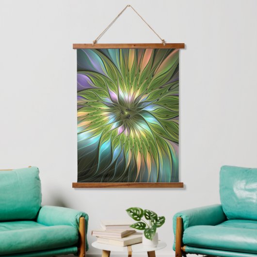光カラフルファンタジーフラワーフラクタルアート 吊り下げ型タペストリー (リビング)