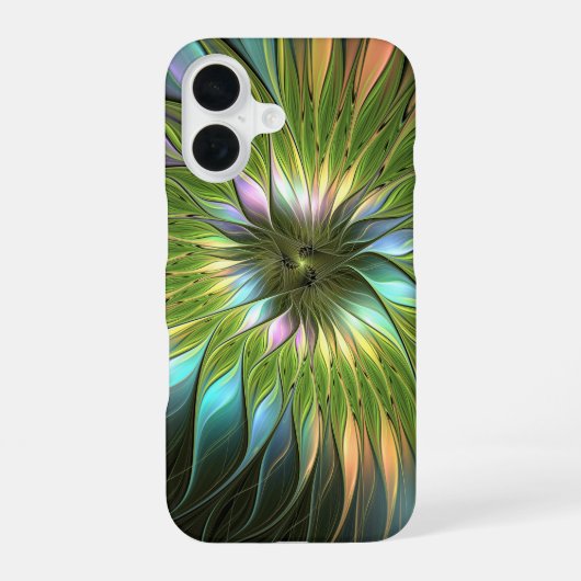 光カラフルファンタジーフラワーフラクタルアート iPhone 16ケース (裏面)