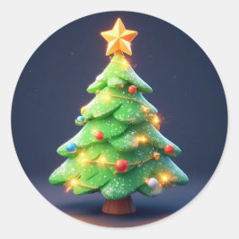 光カラフル付き飾のクリスマスの木 ラウンドシール